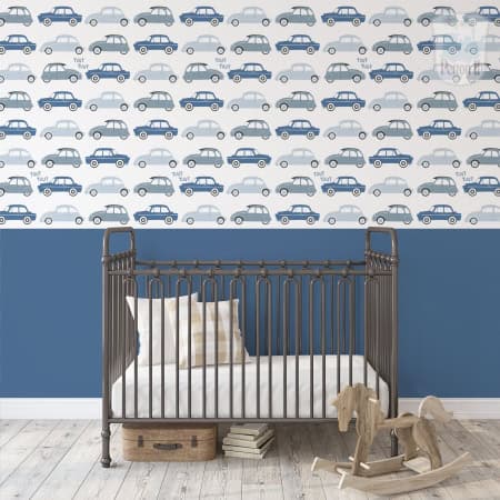 Stoer autobehang in kinderkamer blauw