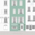 Behang met gevels en ramen, kinderbehang, stadsgezichten.