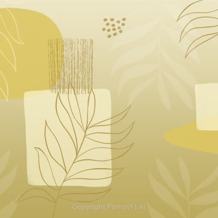 Behang, kinderbehang met abstracte botanische patronen in zachte tinten.