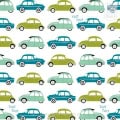 Behang, kinderbehang met auto's in blauw en groen.