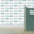 Behang met kleine blauwe en grijze autootjes, kinderbehang.
