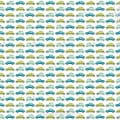 Behang, kinderbehang met auto's in blauw, groen en geel.