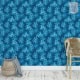 Behang met monstera bladeren, kinderbehang, blauw, tropisch ontwerp.
