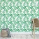 Behang met monstera bladeren, kinderbehang, groen en wit.