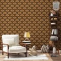 Behang, kinderbehang met gouden en bruin patroon.