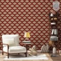 Behang, kinderbehang met rood en beige patroon.