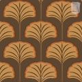 Behang, kinderbehang met abstract patroon van bladeren in bruin en beige.