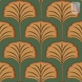 Behang, kinderbehang met ginkgo blad patroon.
