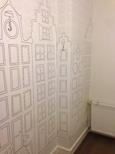 Wanddecoratie met stadsgezichten Behang, kinderbehang, stadsgezichten, muurdecoratie.