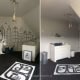 Behang en muurstickers in kinderkamer onder schuin dak.
