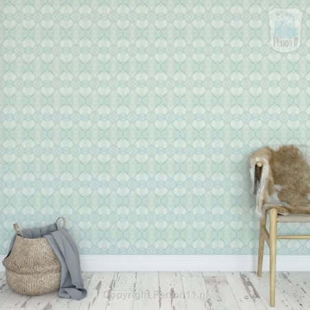 Behang, kinderbehang met hart waterverf ijsblauw patroon.