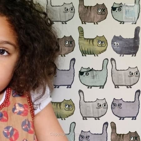 Behang met katten voor kinderbehang, kleurrijk en speels.