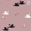 Behang met zwanen, kinderbehang, zwart en wit, roze achtergrond.