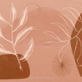 Behang met botanisch ontwerp, kinderbehang, bladeren en abstracte vormen.