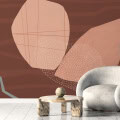 Behang, kinderbehang met abstract kunstwerk in aardetinten.