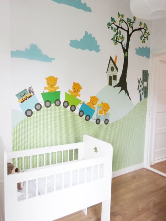 Kinderbehang met trein en dieren Behang, kinderbehang met trein en dieren, muurdecoratie.