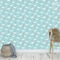 Behang, kinderbehang met paarden patroon in blauw aqua.