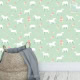 Behang, kinderbehang met witte paarden en bloemen op mintgroen.