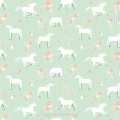Behang met witte paarden en bloemen, kinderbehang.