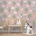 Behang met paarden en bomen, kinderbehang.