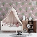 Behang met paarden en bomen, kinderbehang voor de kinderkamer.