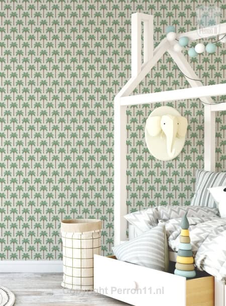 Behang, kinderbehang met palmboompatroon voor kinderkamer.