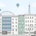 Kinderbehang met stadsgezicht en luchtballonnen.