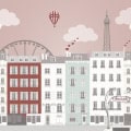 Kinderbehang met Parijs en luchtballonnen, behang, kinderbehang.