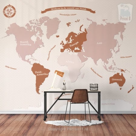 Kinderbehang met wereldkaart, behang, kinderbehang.