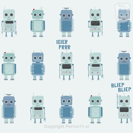 Behang met robotjes, kinderbehang voor jongenskamer.