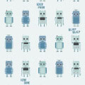 Kinderbehang met robotjes in blauw en mint, speels en origineel.