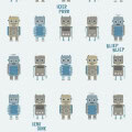 Behang, kinderbehang met robotjes in blauw en grijs.
