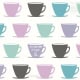 Behang met kinderbekers in pastelkleuren, thee en quote.