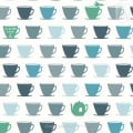 Behang, kinderbehang met theekopjes in teal, blauw en groen.
