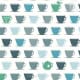 Behang, kinderbehang met theekopjes in teal, blauw en groen.