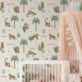 Behang met tijgers en palmbomen, kinderbehang voor kinderkamer.