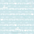 Behang, kinderbehang met trein en landschap in pastelblauw.
