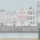 Behang, kinderbehang met Utrechtse grachten en Domtoren.