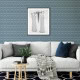 Behang, kinderbehang met blauw patroon en witte muur.