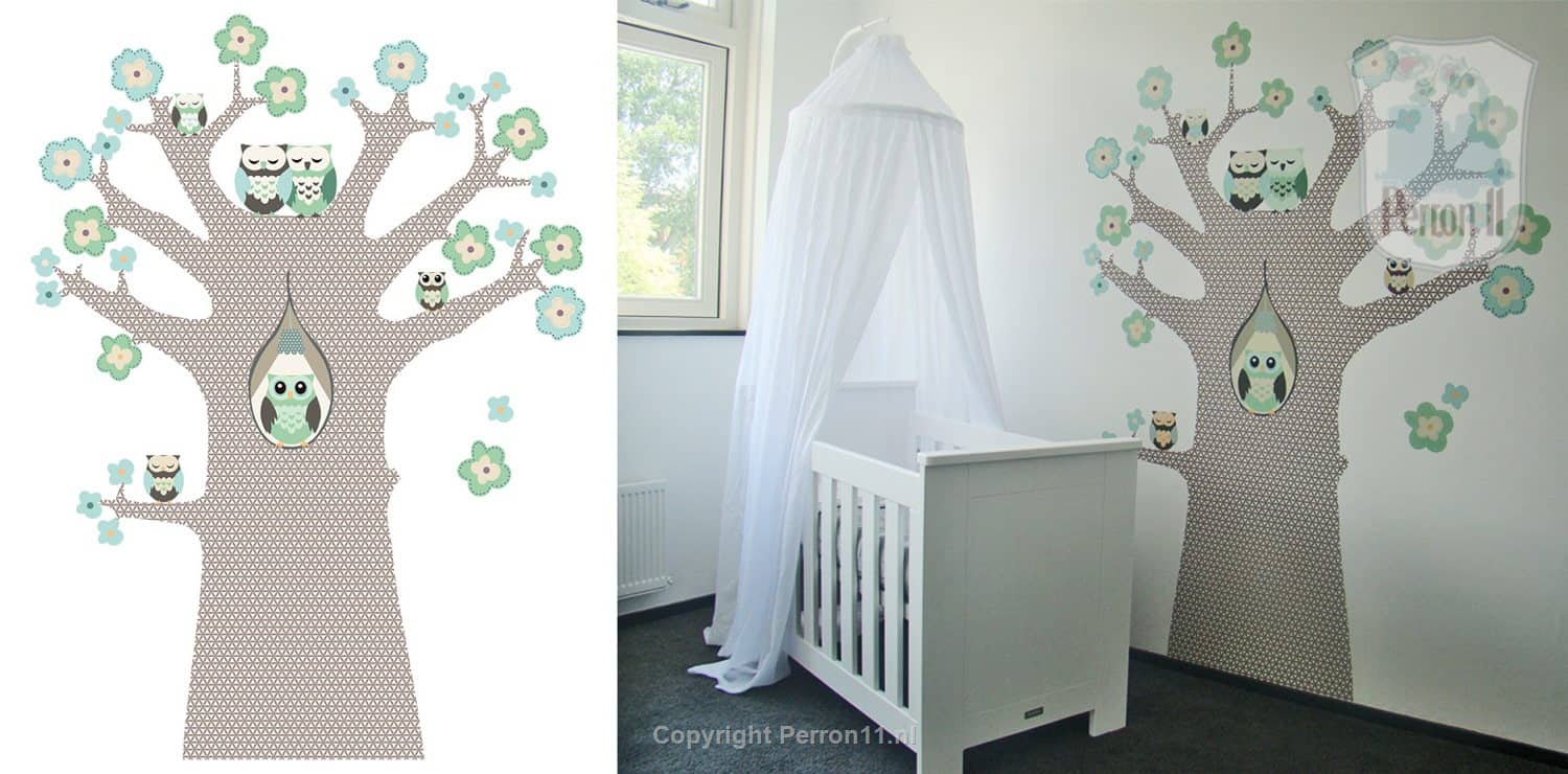 Behangboom familie uil voorbeeld grote ogen baby's