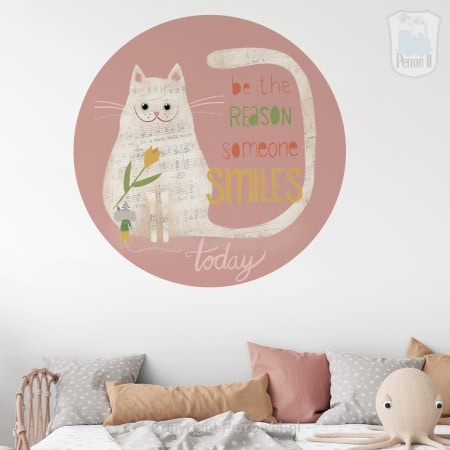 Behang met kat en quote, kinderbehang, vrolijk en speels.