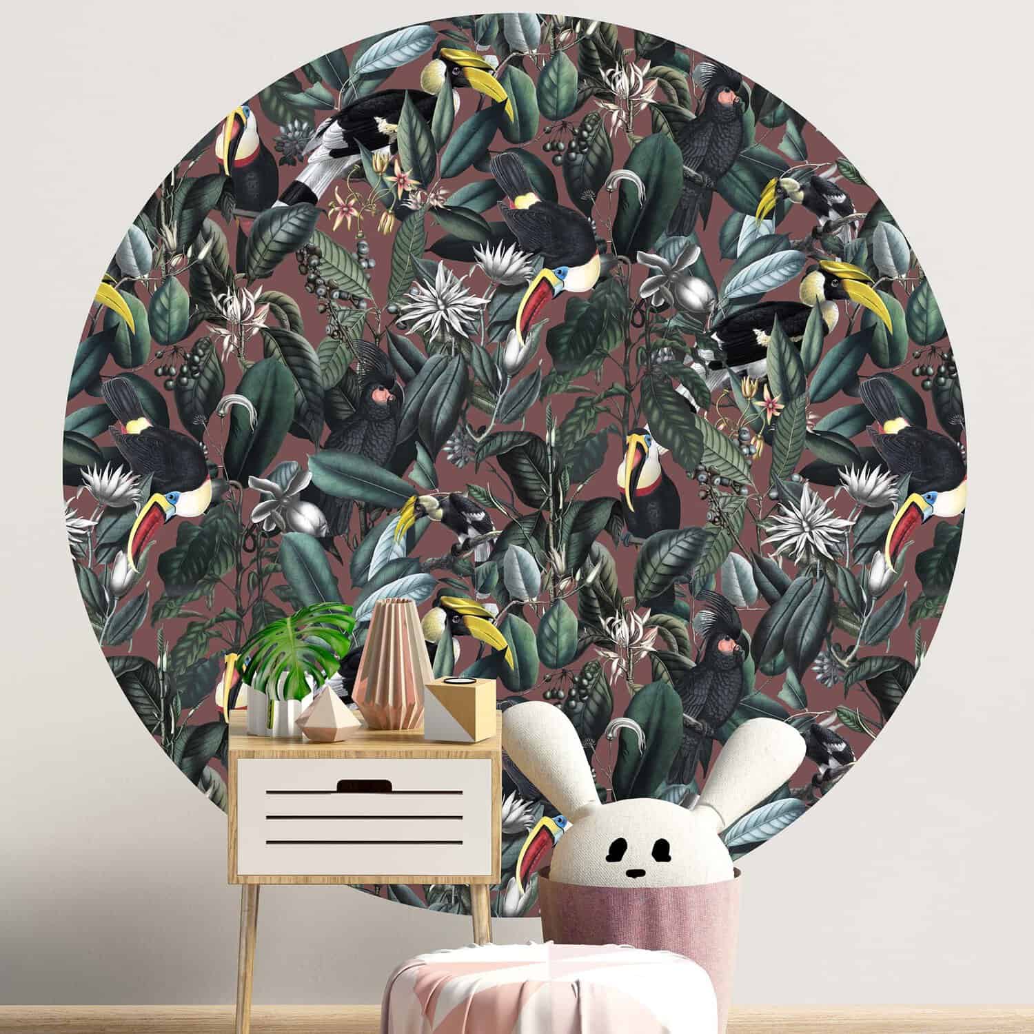 Behang met jungle en toucan, kinderbehang.