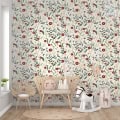 Behang, kinderbehang met bloemen en dieren voor kinderkamer.
