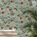 Behang, kinderbehang met bloemen en planten in groene tinten.