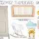 Behang en kinderbehang met grijs, wit en geel tinten, dieren en wolken, voor kinderkamer.