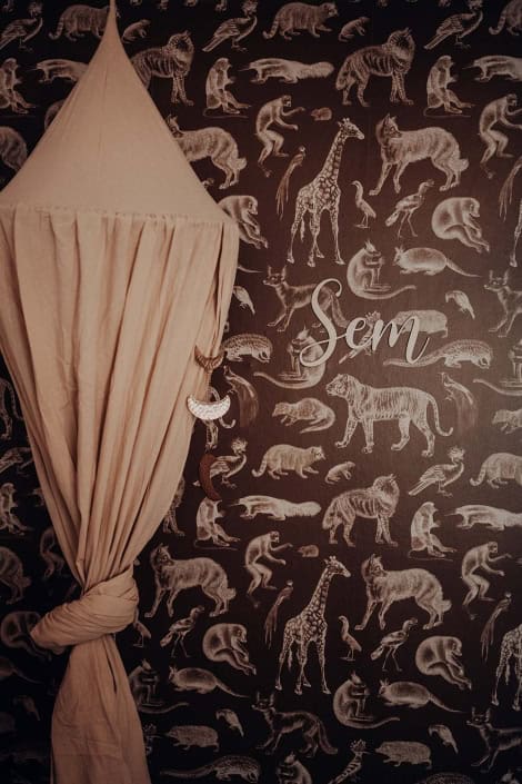Kinderkamer behang met dierenprint Behang, kinderbehang met dierenprint voor kinderkamer.