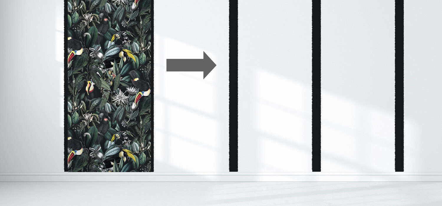 Behang met jungleprint, kinderbehang, tropische vogels en planten.