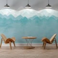 Behang, kinderbehang met waterverf bergen in blauw en wit.