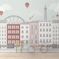 Behang met Parijs en luchtballonnen, kinderbehang.