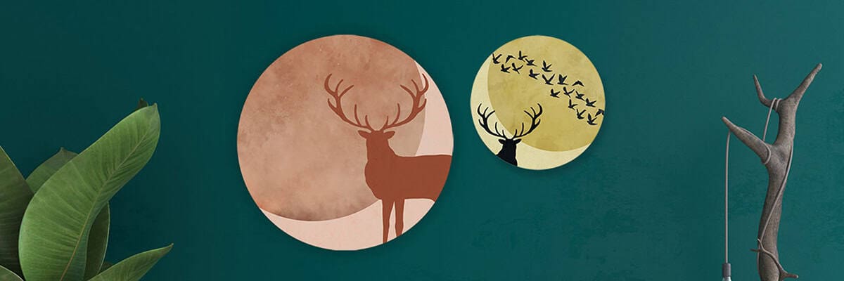 Behang, kinderbehang met hert en vogels, muurdecoratie.